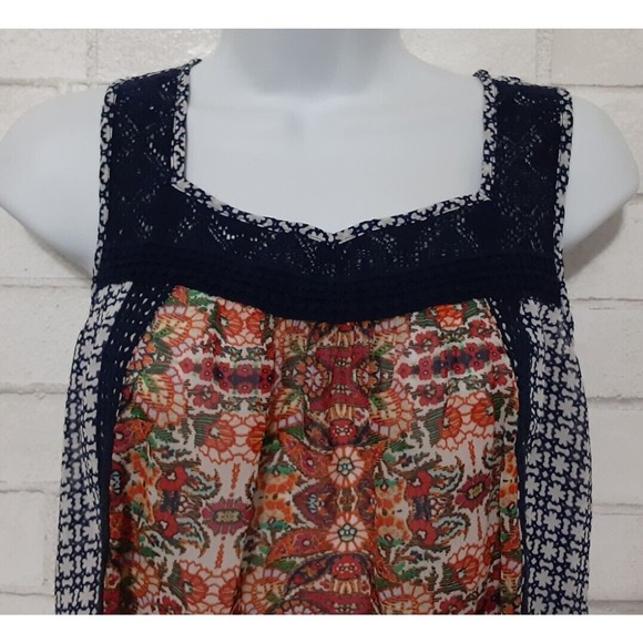 Red Camel Women's Blouse Size S Sleeveless Square Neck Tunic Sheer Multi-Color - Picture 2 of 5